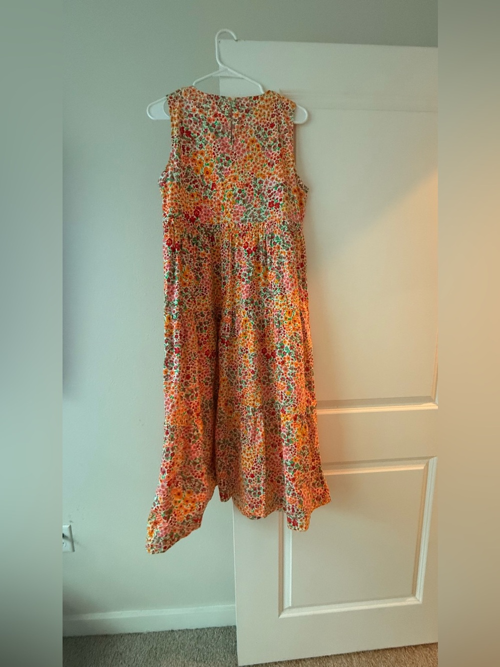 J.Crew Ditsy Floral Tiered Midi Dress Sleeveless Orange Red Orange Smock💛 - Picture 13 of 13